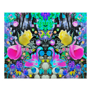Stargazer Lily, Rose and Pink Hibiscus Collage Poster
