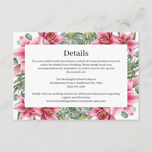 Stargazer Lily Wedding Details Card (Front)