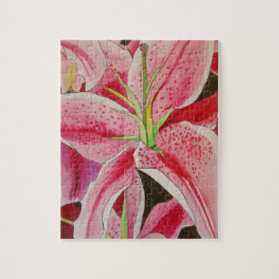 Stargazer pink lily watercolor art flower jigsaw puzzle