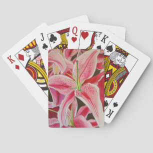 Stargazer pink lily watercolor art flower playing cards