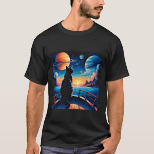 Stargazing Cat on the Water T-Shirt