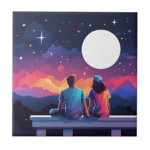 Stargazing Couple Ceramic Tile