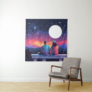 Stargazing Couple Tapestry