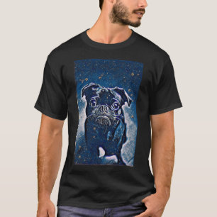 Stargazing Midnight Portrait Puppy Pug Life Art T-Shirt