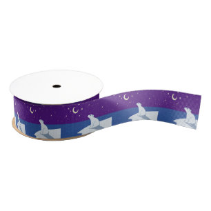 Stargazing Polar Bear Cub Art Grosgrain Ribbon