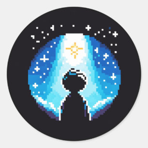 Stargazing Silhouette - Dreamy Pixel Art Night Sky Classic Round Sticker