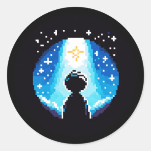 Stargazing Silhouette - Dreamy Pixel Art Night Sky Classic Round Sticker