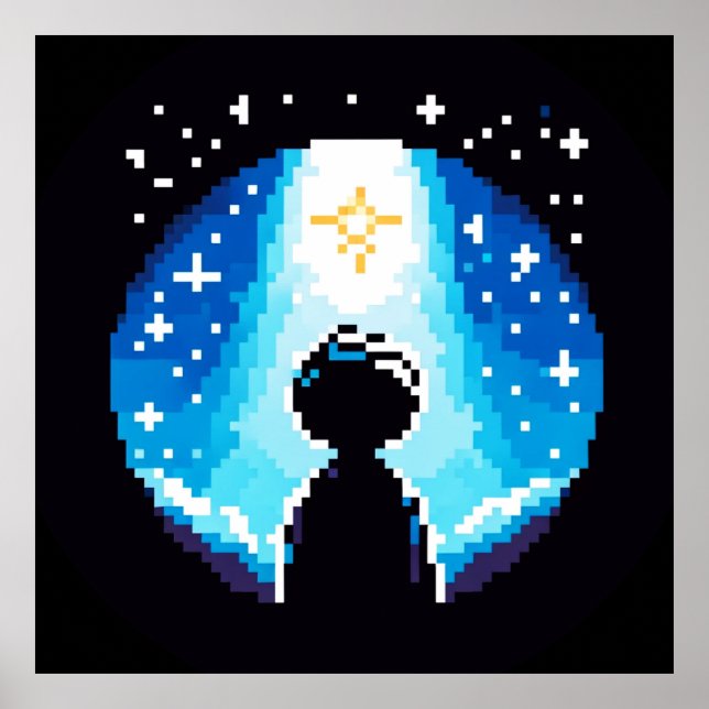 Stargazing Silhouette - Dreamy Pixel Art Night Sky Poster (Front)