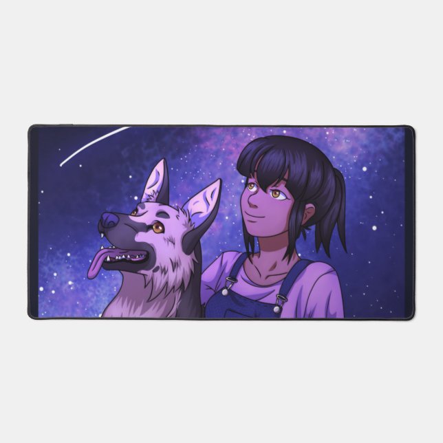 Stargazing with a Dog Desk Mat (Front)