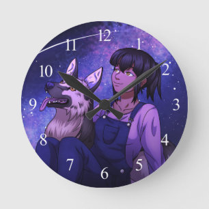 Stargazing with a Dog Round Clock