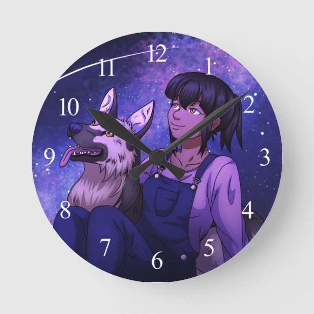 Stargazing with a Dog Round Clock (Front)