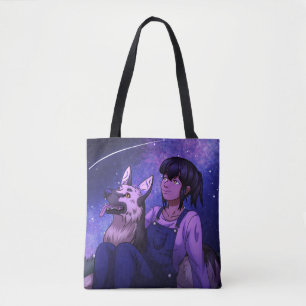 Stargazing with a Dog Tote Bag