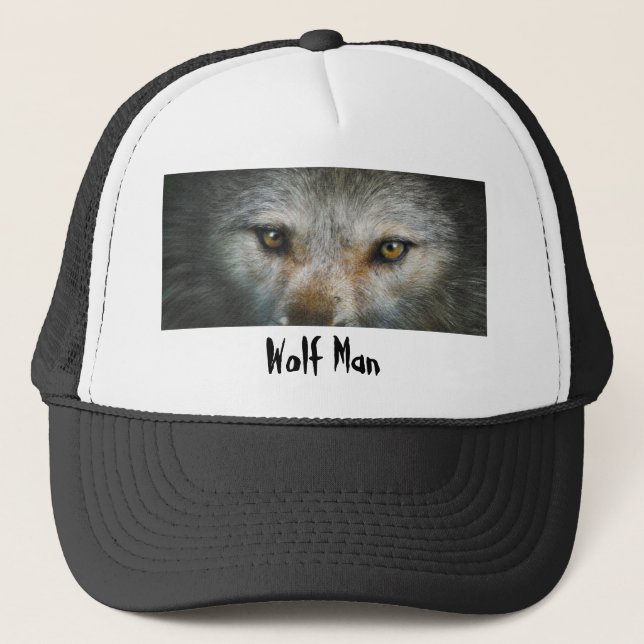 Staring Grey Wolf Eyes Wildlife Art Trucker Hat (Front)