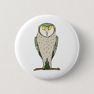 Staring Owl 6 Cm Round Badge