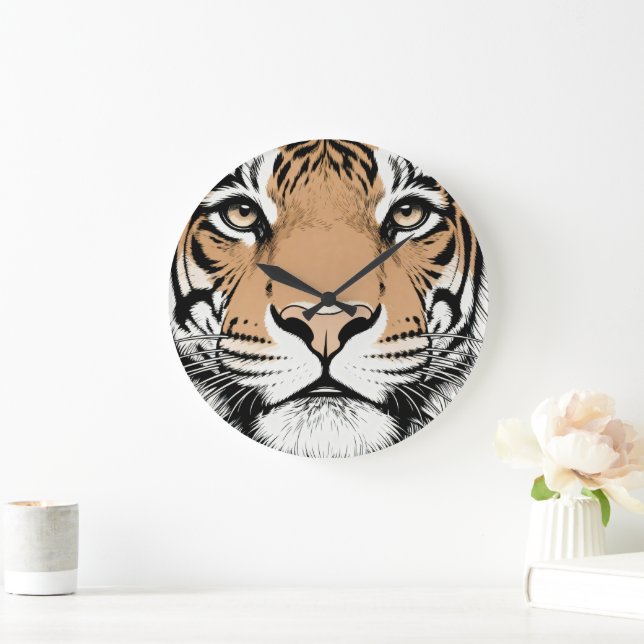 Staring Tiger Face, Tiger Large Clock (Home)