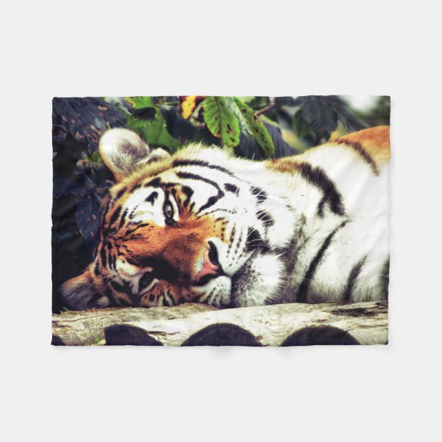 Staring Tiger Fleece Blanket (Front (Horizontal))