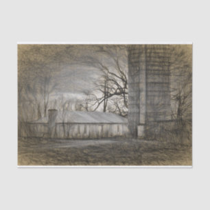 Stark Barn and Silo in Haunted Surroundings Tissue Paper