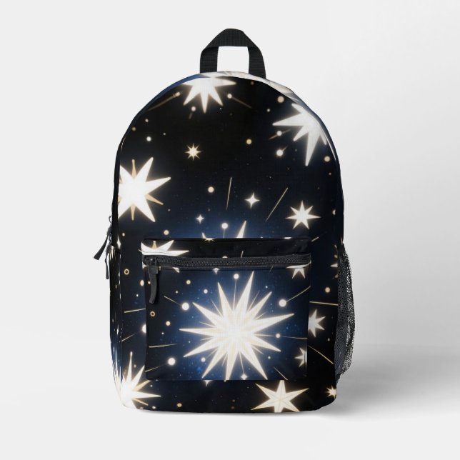 Starlight Bursts ,Radiant Cosmic Pattern Printed Backpack (Front)