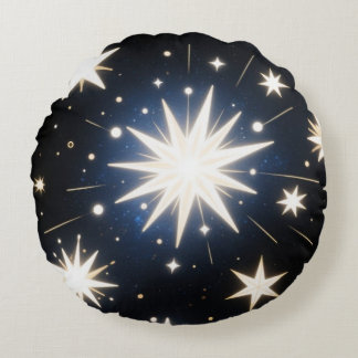Starlight Bursts ,Radiant Cosmic Pattern Round Cushion