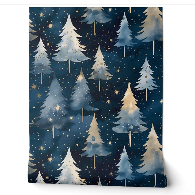 Starlight Evergreen Dreams Botanical Wallpaper (Unrolling)