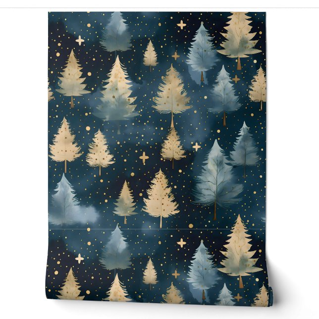 Starlight Evergreen Dreams Botanical Wallpaper (Unrolling)