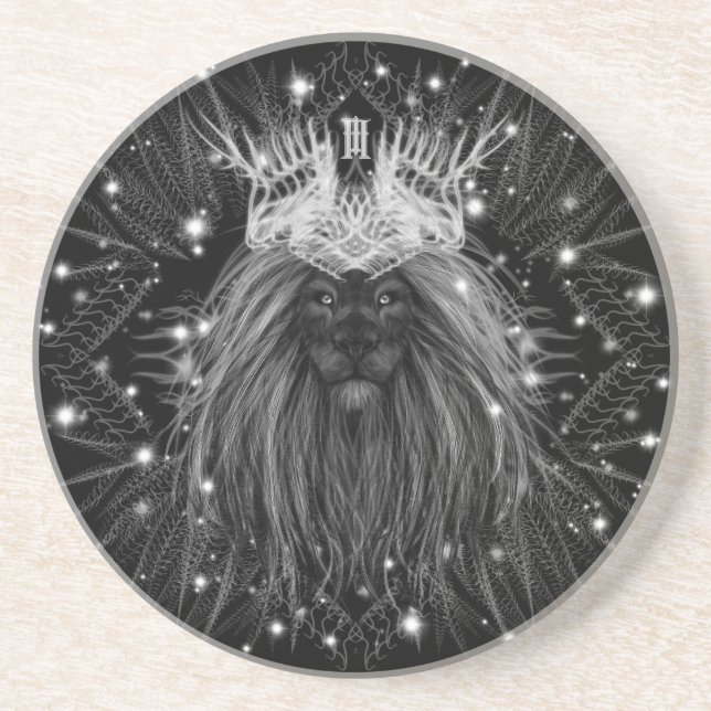Starlight Lion with Crown Monogram Coaster (Front)