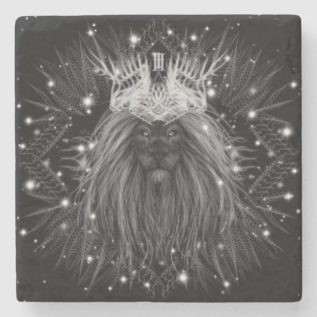Starlight Lion with Crown Monogram Stone Coaster (Front)