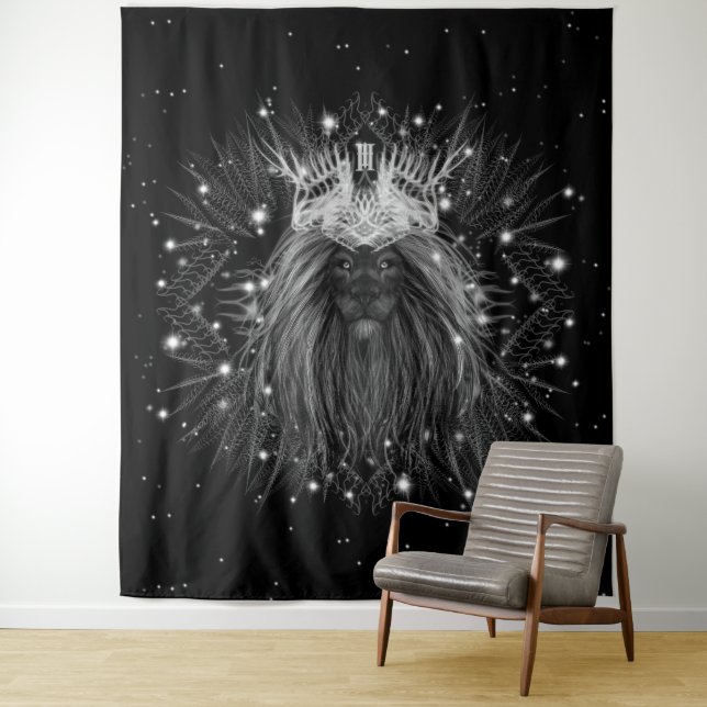 Starlight Lion with Crown Monogram Tapestry (In Situ)