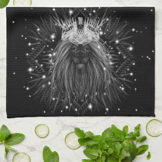 Starlight Lion with Crown Monogram Tea Towel (Folded)