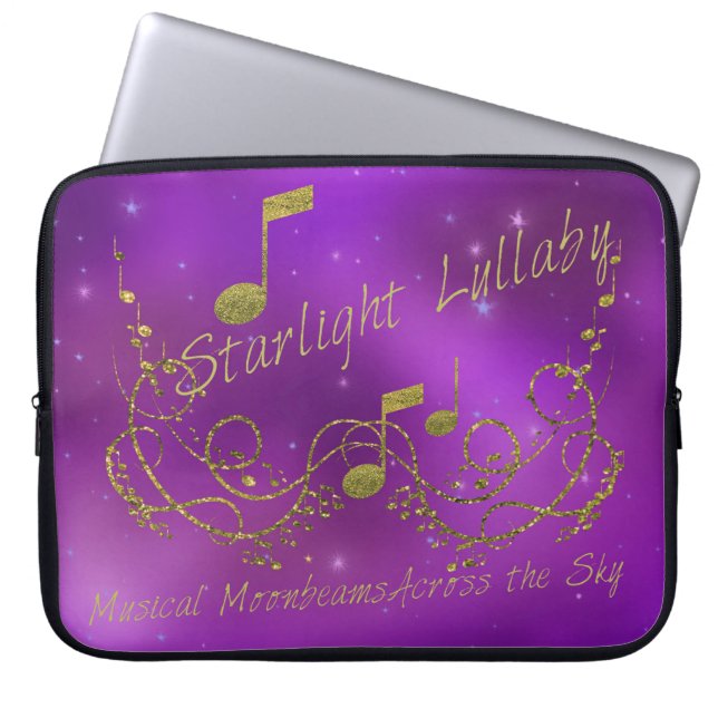 Starlight Lullaby Purple Gold Music & Sky Laptop Sleeve (Front)