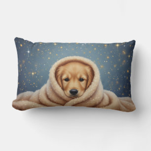  Starlight Snuggles: Black Lab Puppy in Blue Blank Lumbar Cushion