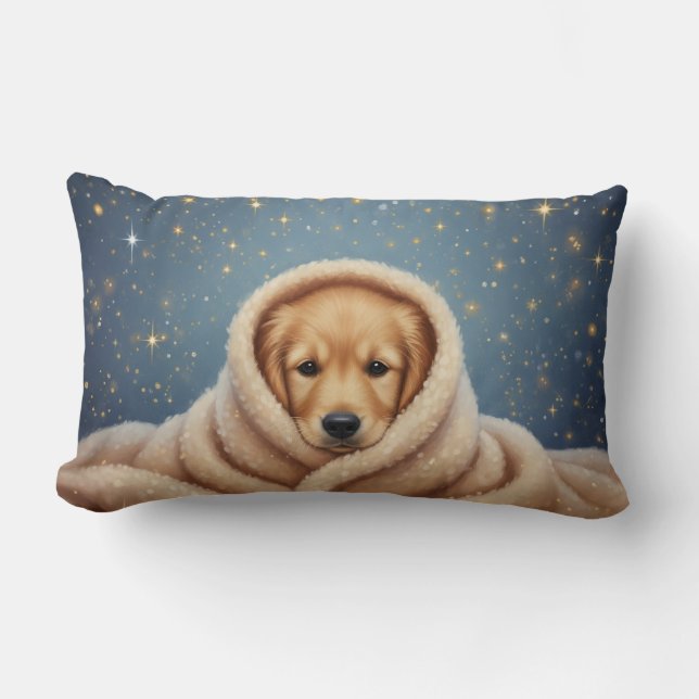  Starlight Snuggles: Black Lab Puppy in Blue Blank Lumbar Cushion (Front)