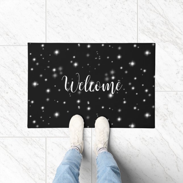 Starlight Sparkles Black and White Stars Doormat (Indoor)