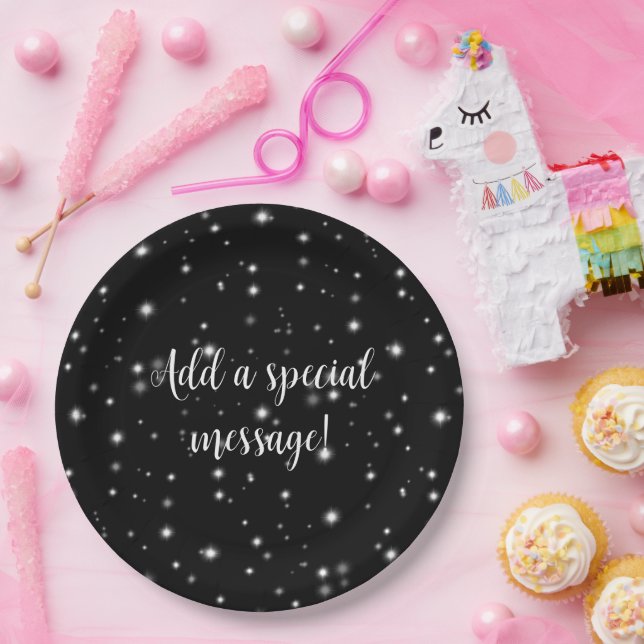 Starlight Sparkles Black and White Stars Paper Plate (Party)