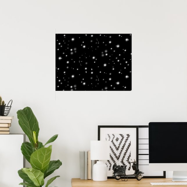 Starlight Sparkles Black and White Stars Poster (Home Office)
