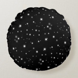 Starlight Sparkles Black and White Stars Round Cushion