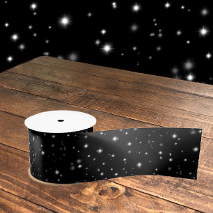 Starlight Sparkles Black and White Stars Satin Ribbon
