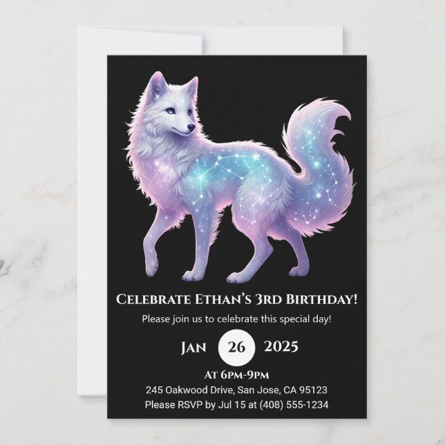 Starlight White Wolf Birthday Invitation (Front)