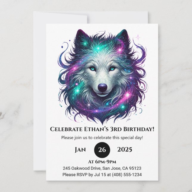 Starlight Wolf Birthday  Invitation (Front)
