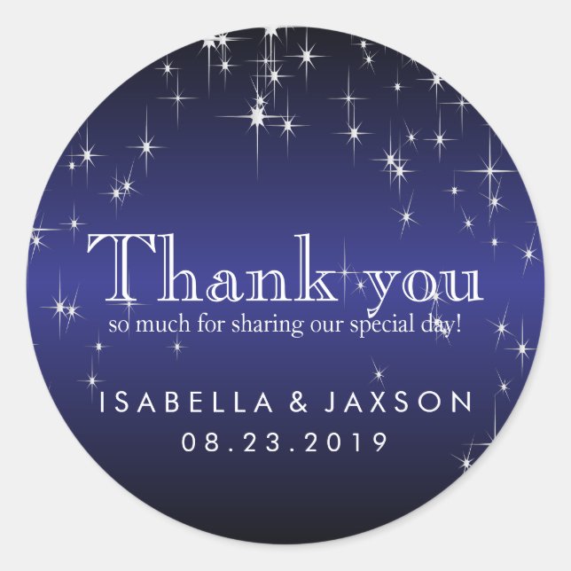 Starlights in Metallic Dark Blue Classic Round Sticker (Front)