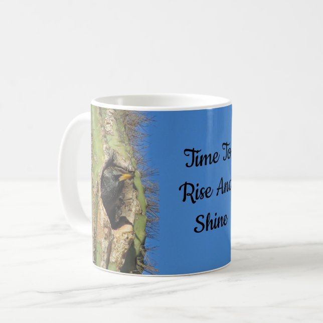 Starling in Saguaro Cactus Photo Southwest Bird Coffee Mug (Front Left)