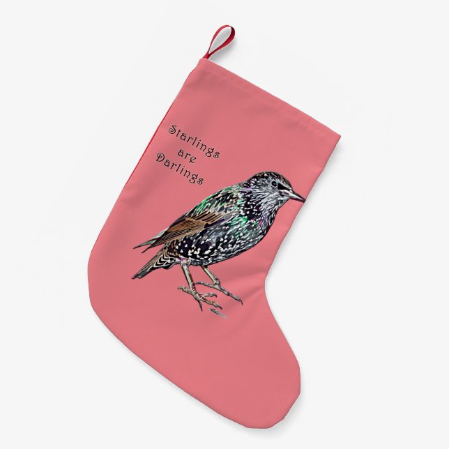Starlings Are Darlings Small Christmas Stocking (Front (Hanging))