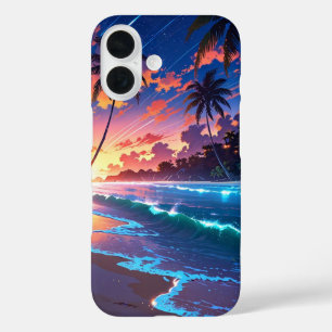 Starlit Anime Tropical Beach Night iPhone 16 Case
