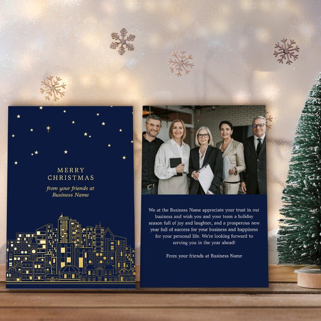 Starlit City Elegant Corporate Merry Christmas Foil Holiday Card (Creator Uploaded)