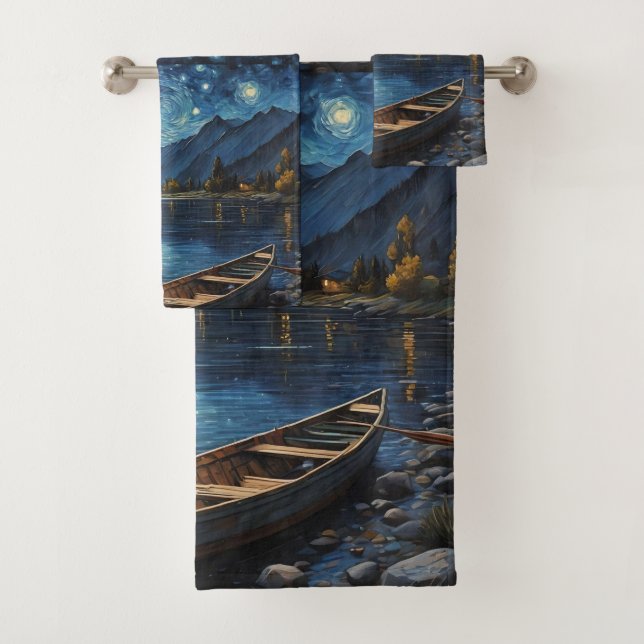 "Starlit Drift: Fishing Under the Cosmos Bath Towel Set (Insitu)