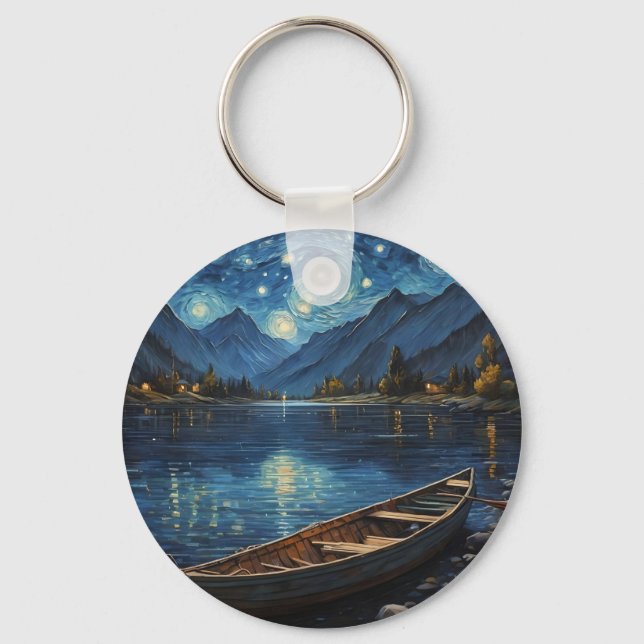 "Starlit Drift: Fishing Under the Cosmos Key Ring (Front)