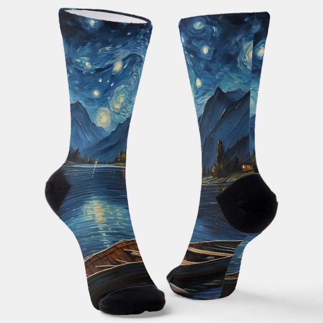 "Starlit Drift: Fishing Under the Cosmos Socks (Angled)
