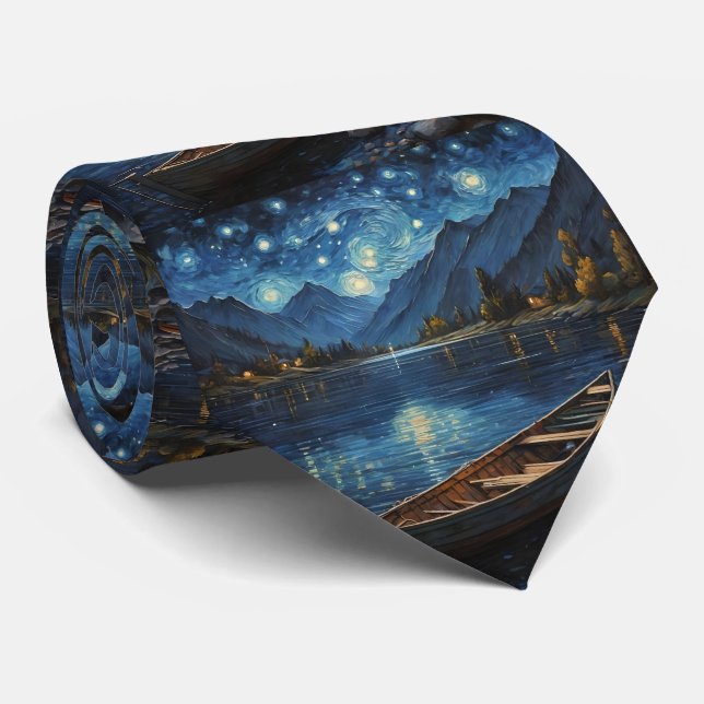 "Starlit Drift: Fishing Under the Cosmos Tie (Rolled)