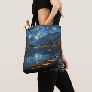 "Starlit Drift: Fishing Under the Cosmos Tote Bag