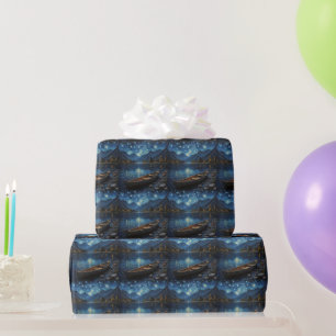 "Starlit Drift: Fishing Under the Cosmos Wrapping Paper